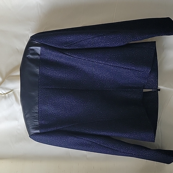 Classiques Entier Navy wool with leather trim Jacket - Picture 2 of 2
